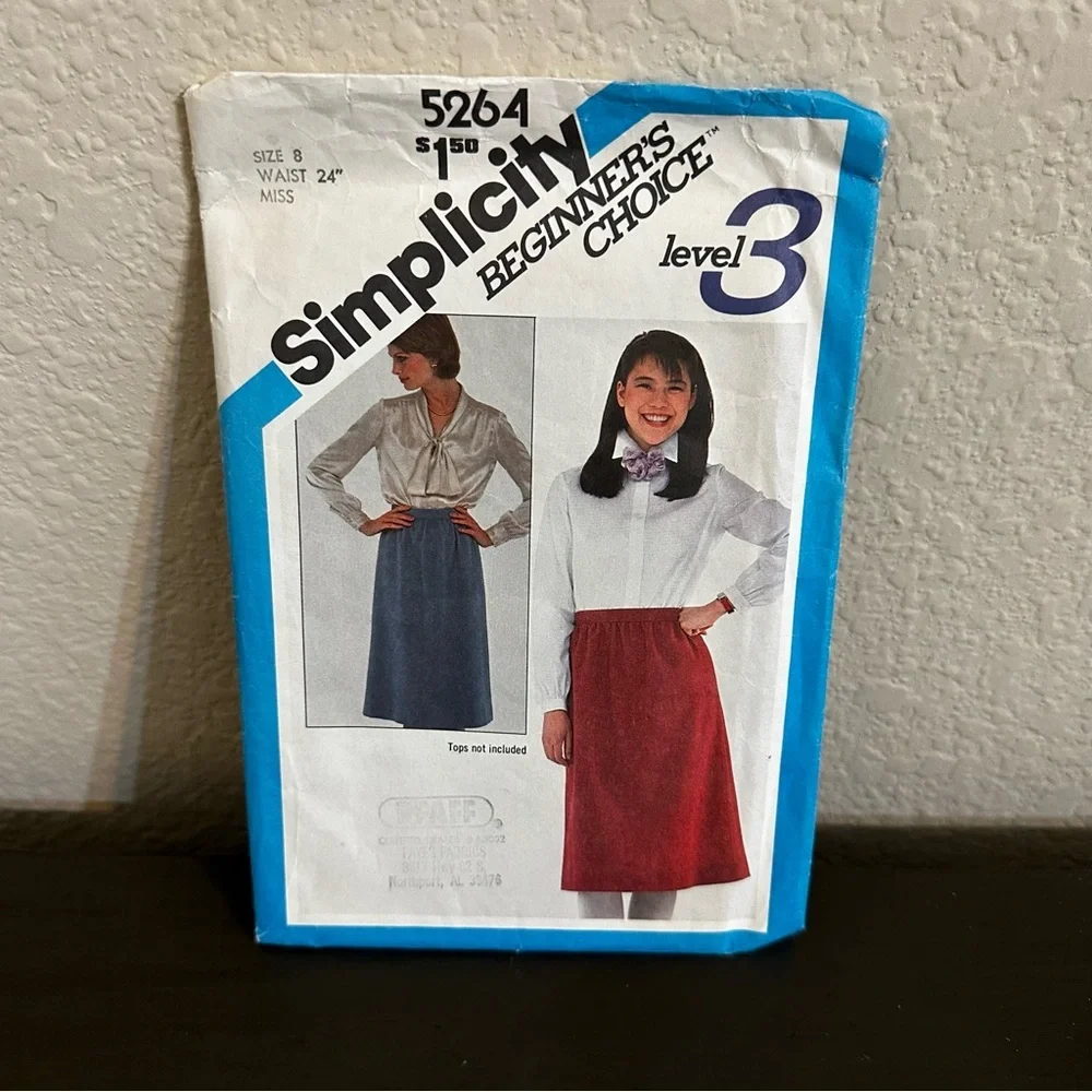 Vintage Sewing Pattern Simplicity Skirt Blouse Miss Size 8 Waist 24 1980s